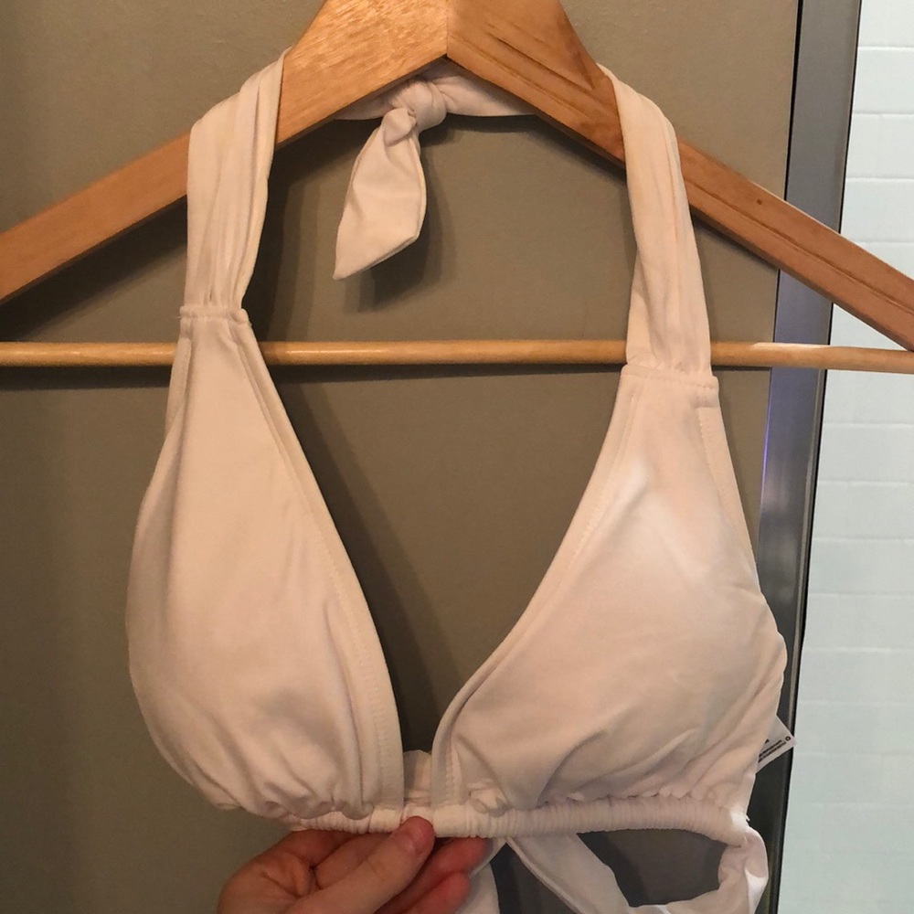 Women’s White Ribbed Triangle Bikini Top